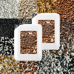 Steinteppich Epoxidharz Set Innen & Außen (ca. 224kg / 16-20m²) | Bianco Carrara | 200kg 2-4mm Marmorkies + 24L, 2K Epoxidharz Bindemittel | Für Balkon, Terrasse, Treppen, Garage