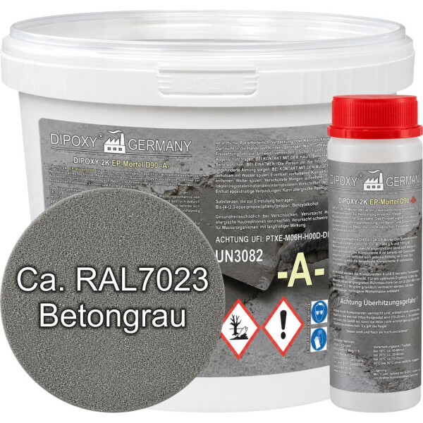 Mortero epoxi 2K para hormigón, solera y suelo con cuarzo - reparación y relleno 1 kg aprox. RAL 7023 Gris hormigón | DIPOXY