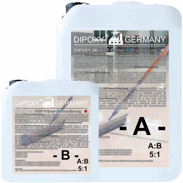 DIPOXY 2K WEP Primer X imprimación epoxi 6,4kg ( 5kg A+ 1kg B) + 0,4kg pigmento negro - puente de adherencia fluido para hormigón, madera, solera y suelos