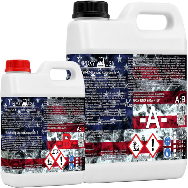 Resina epoxi-1to1-Diamond -MAX-UV-cristalino-resina de moldeo-2K-resina+endurecedor-0,1-10cm 30L(15L A + 15L B)